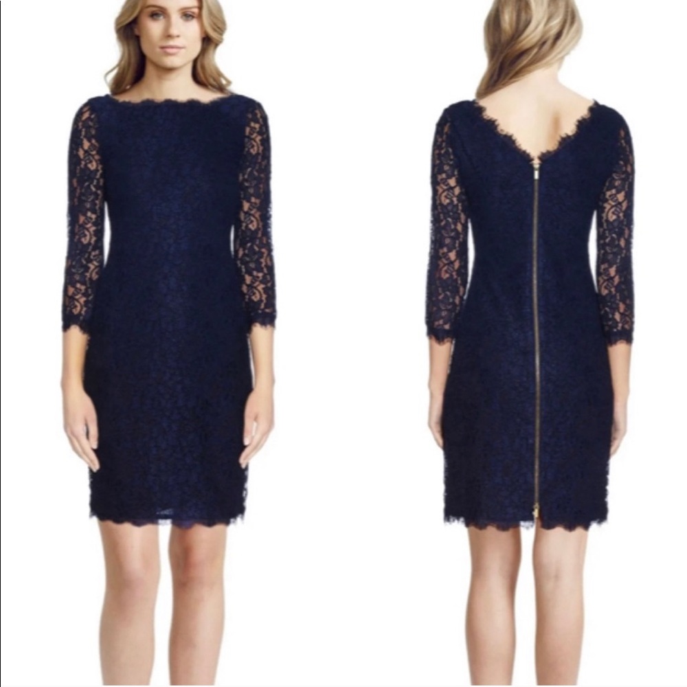 Diane von Furstenberg Zarita navy lace dress size 2
